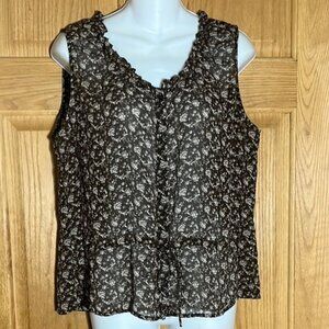 NWOT Liz Claiborne Brown Floral V Neck Sleeveless Blouse